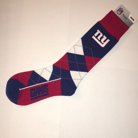 Nfl Official New York Giants For Bare Feet Argyle Crew Socks NEW - Picture 2 of 4